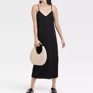 A new day Black Sleeveless Midi slip minimalist Dress slit women’s Sz m